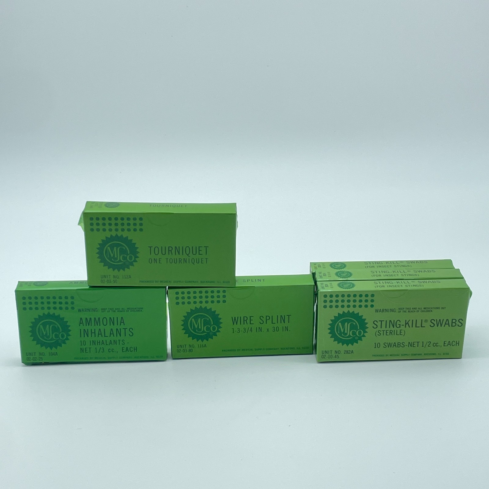 MSCO Medical Supply First Aid Kit Supplies NOS Tourniquet Splint Swabs USA