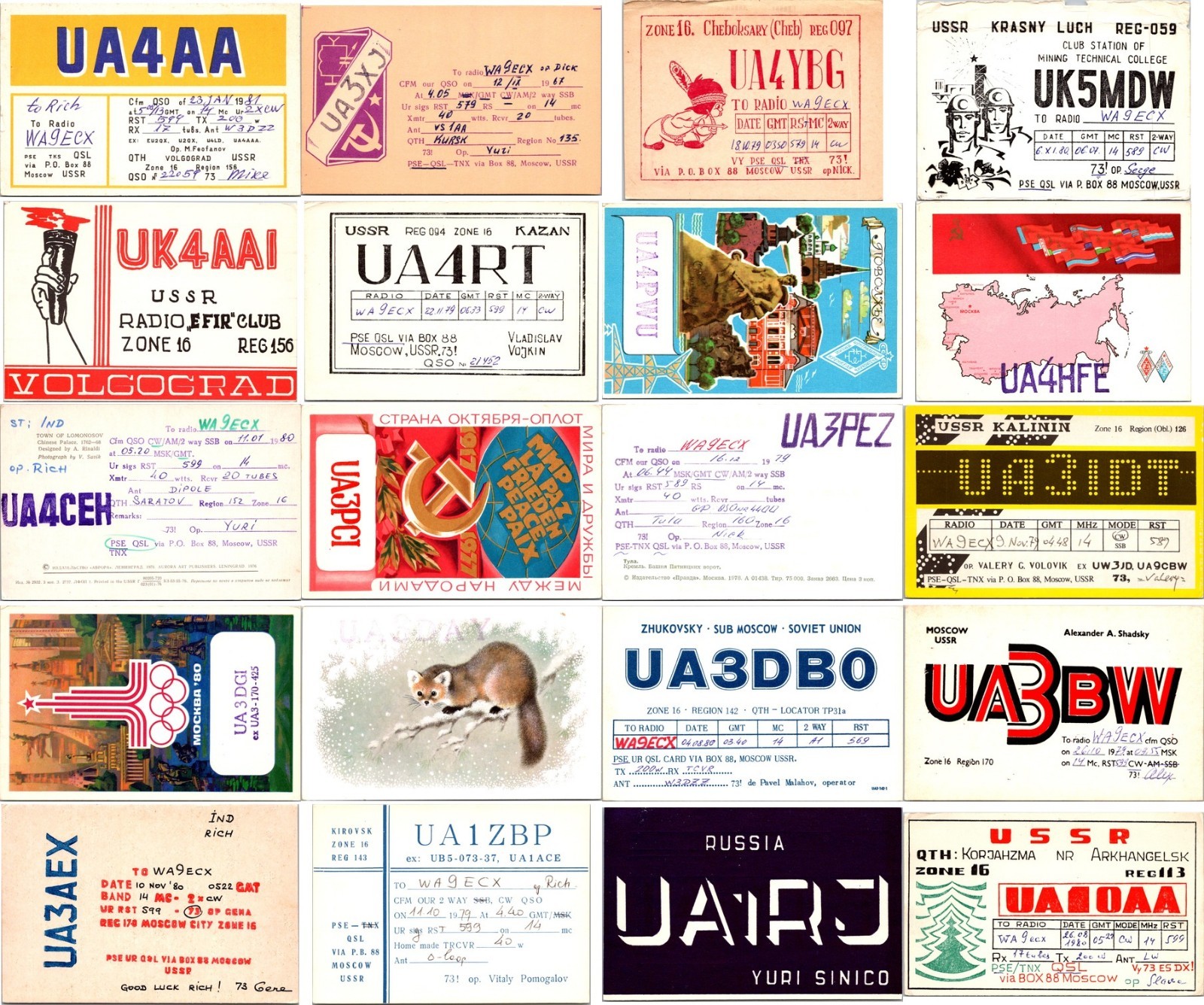 USSR QSL UA4AA UA3XJ UA4YBG UK5MDW 50 Soviet Vintage Ham Cards Lot U03