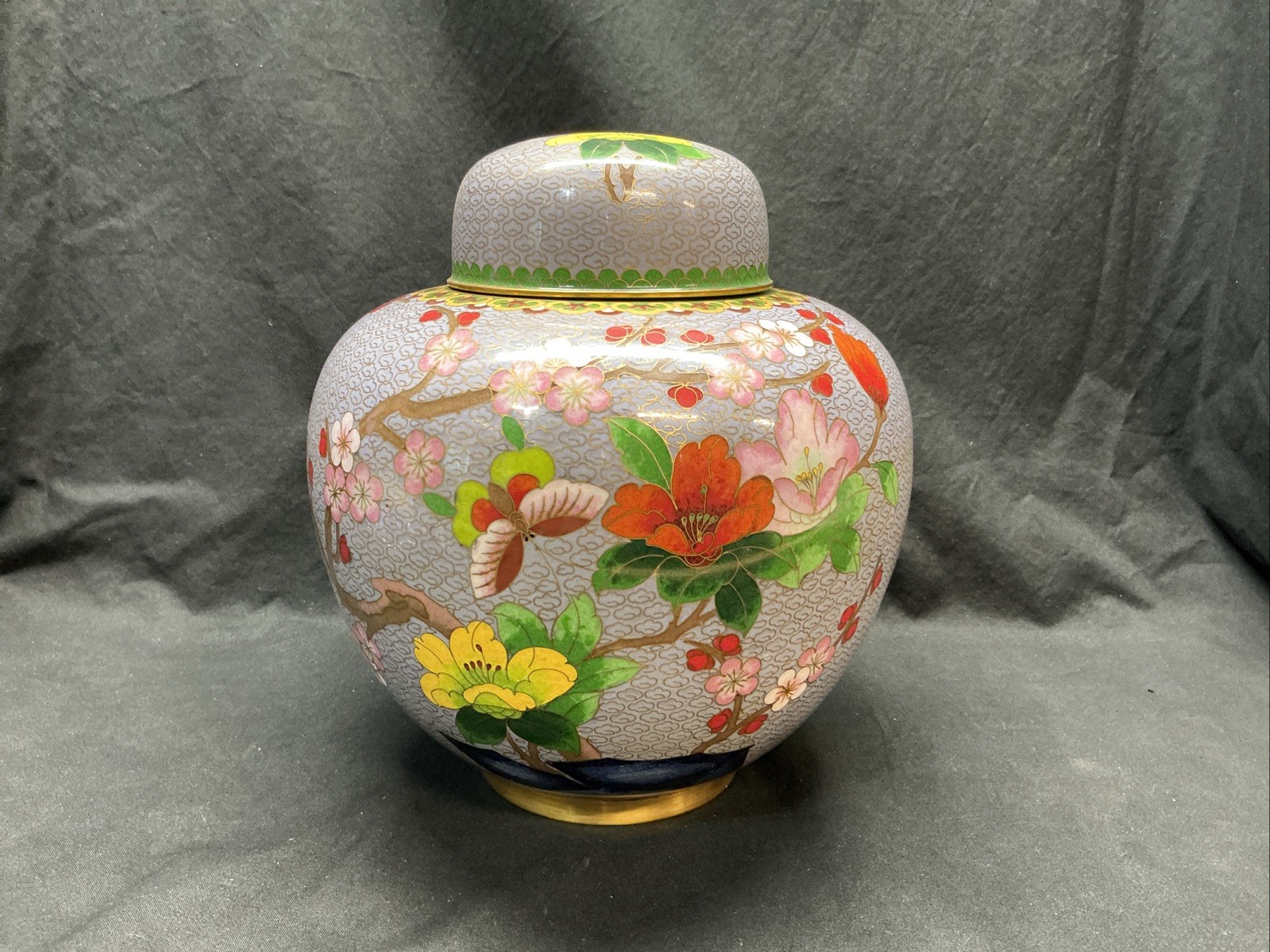 Vintage Chinese Cloisonne’ Enamel Ginge Jar / Temple Jar - Floral & Butterfly