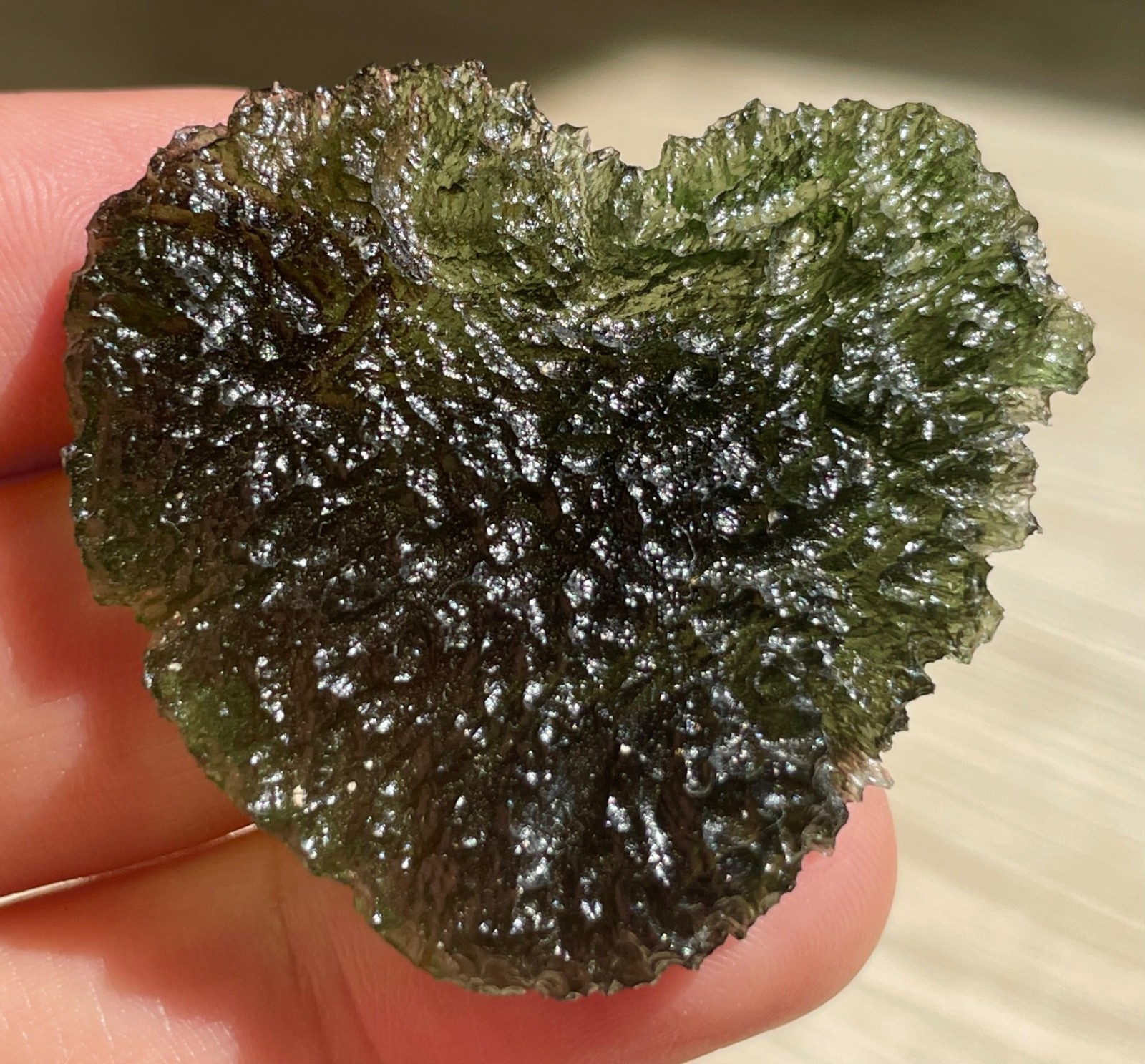 70 carat Heart-shaped  Moldavite directly from the Czech Republic