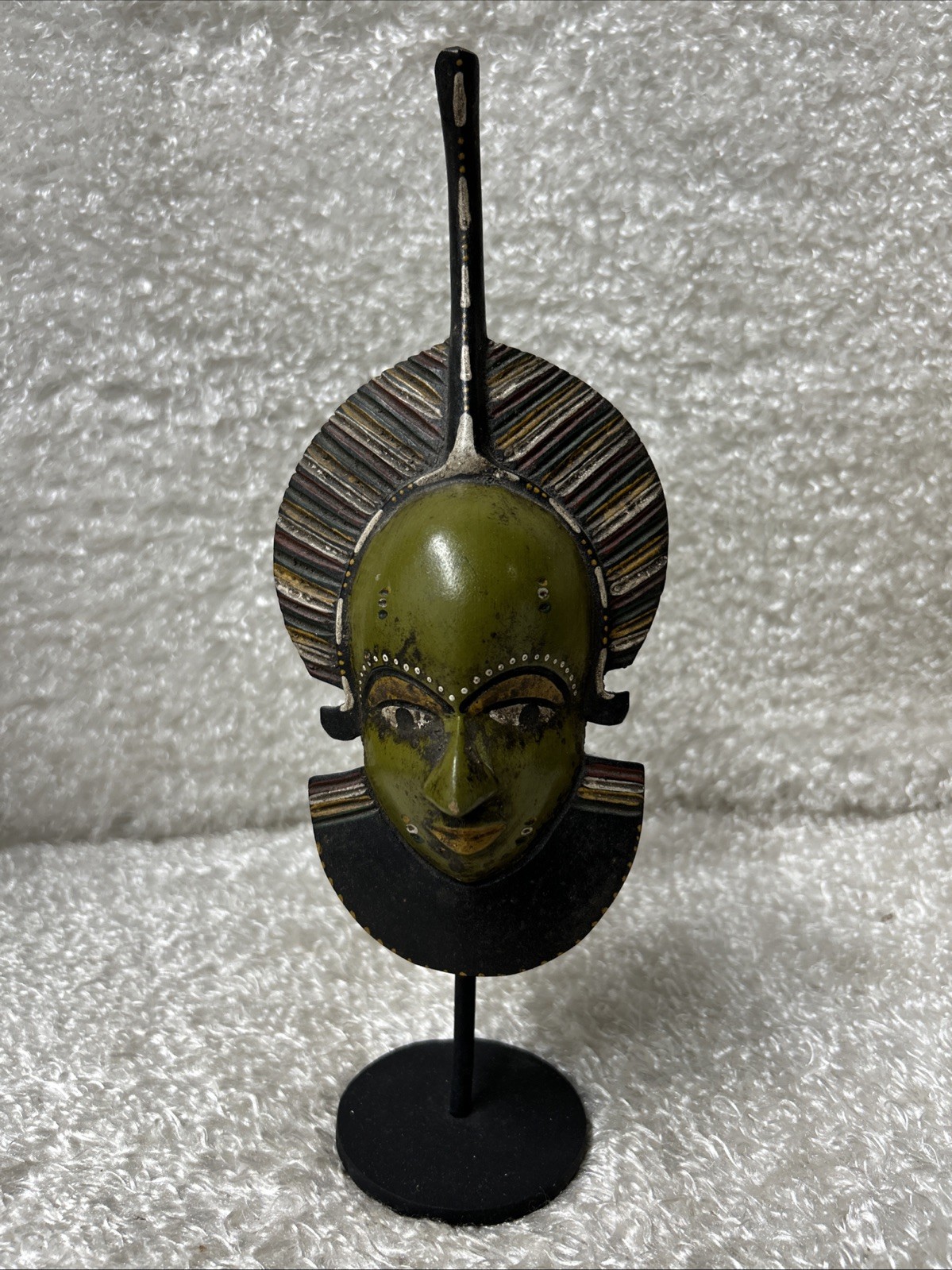 Vintage African Baule Portrait Mask Hand Carved Wood Cote dIvoire Art With Stand