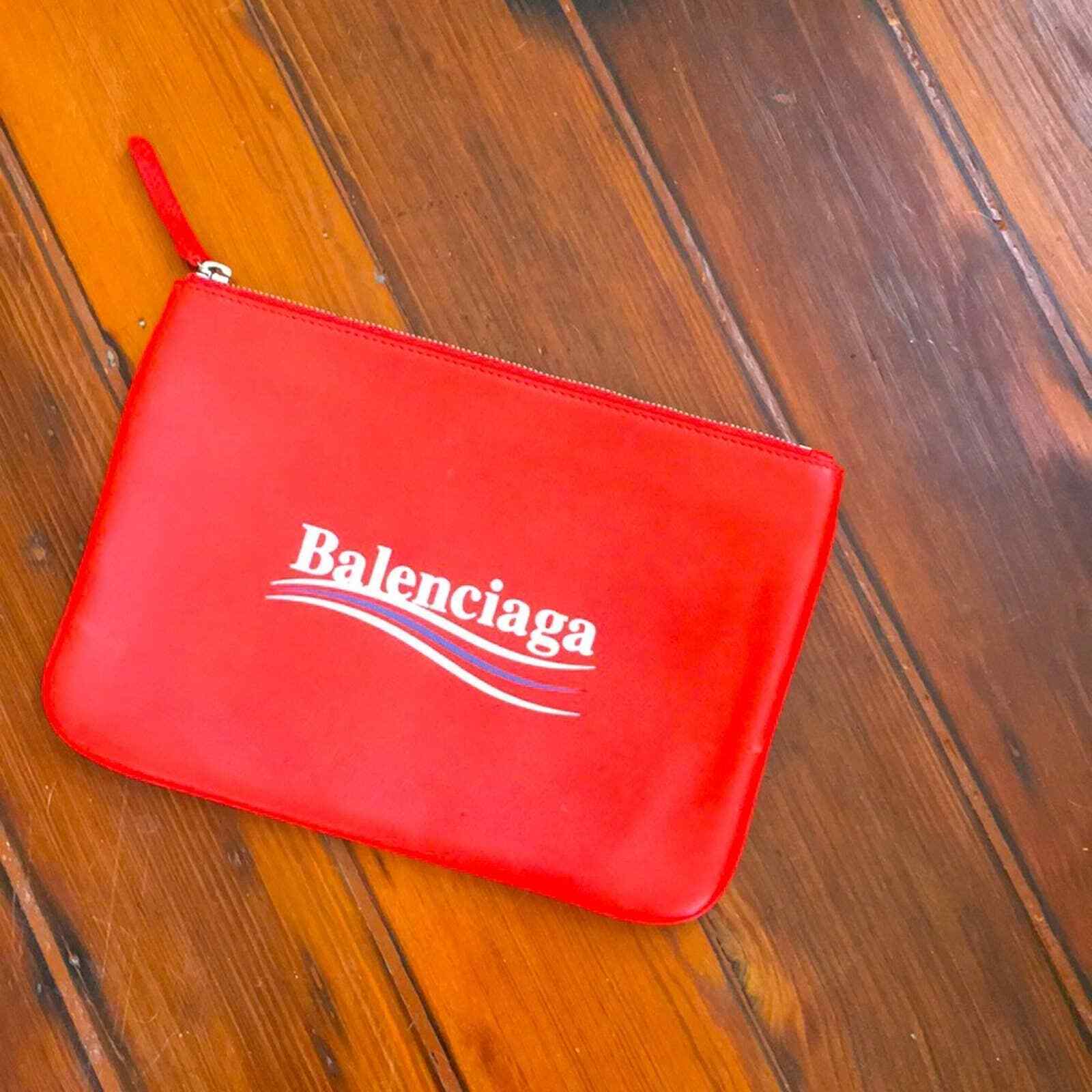 Balenciaga leather logo zipper pouch clutch