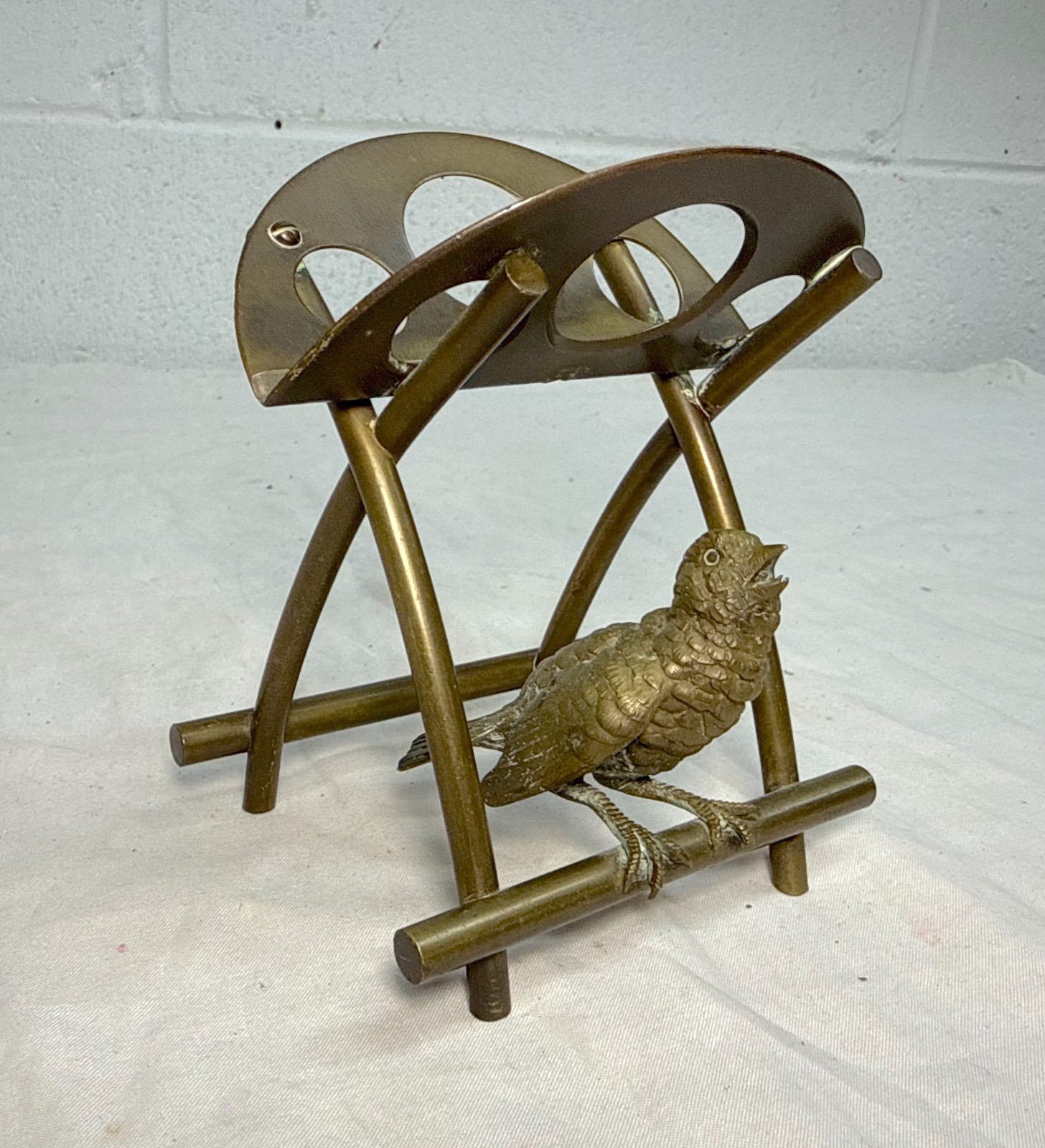 Antique 19th century solid gilt bronze bird pen/ pipe holder stand statue 1800\'s