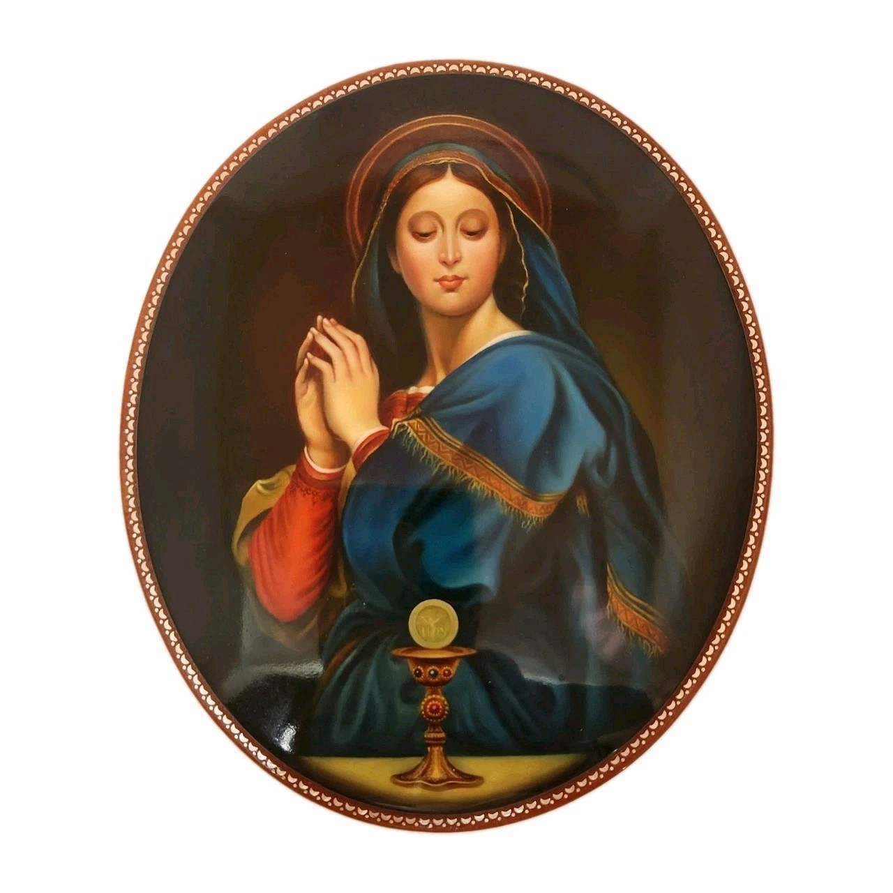 Stunning Vintage Hand Painted FEDOSKINO Russian lacquer box  Virgin Mary
