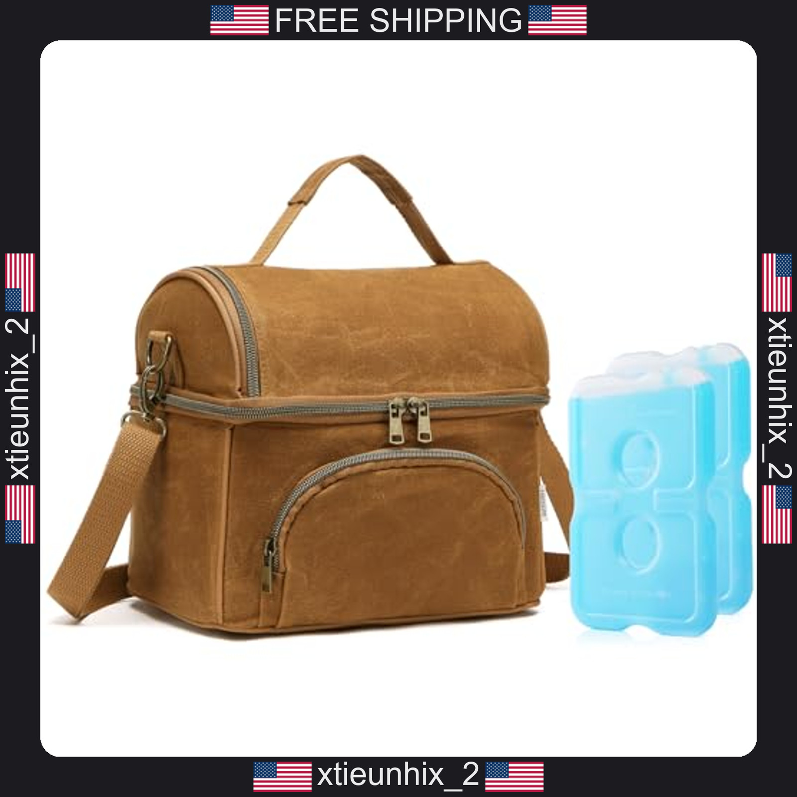 Waxed Canvas Lunch Bag for Men with Ice Packs, 10.5L, Yellow