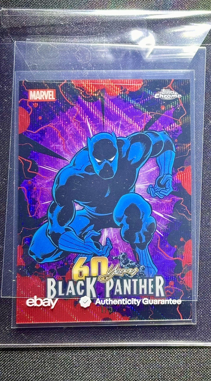 2026 Topps Chrome Marvel 60 Years of Black Panther #1 Red Wave Refractor #/5