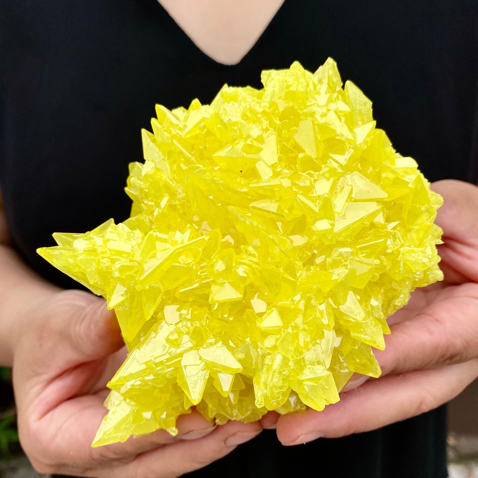 Rare Natural yellow sulfur crystal quartz crystal mineral specimen 441G
