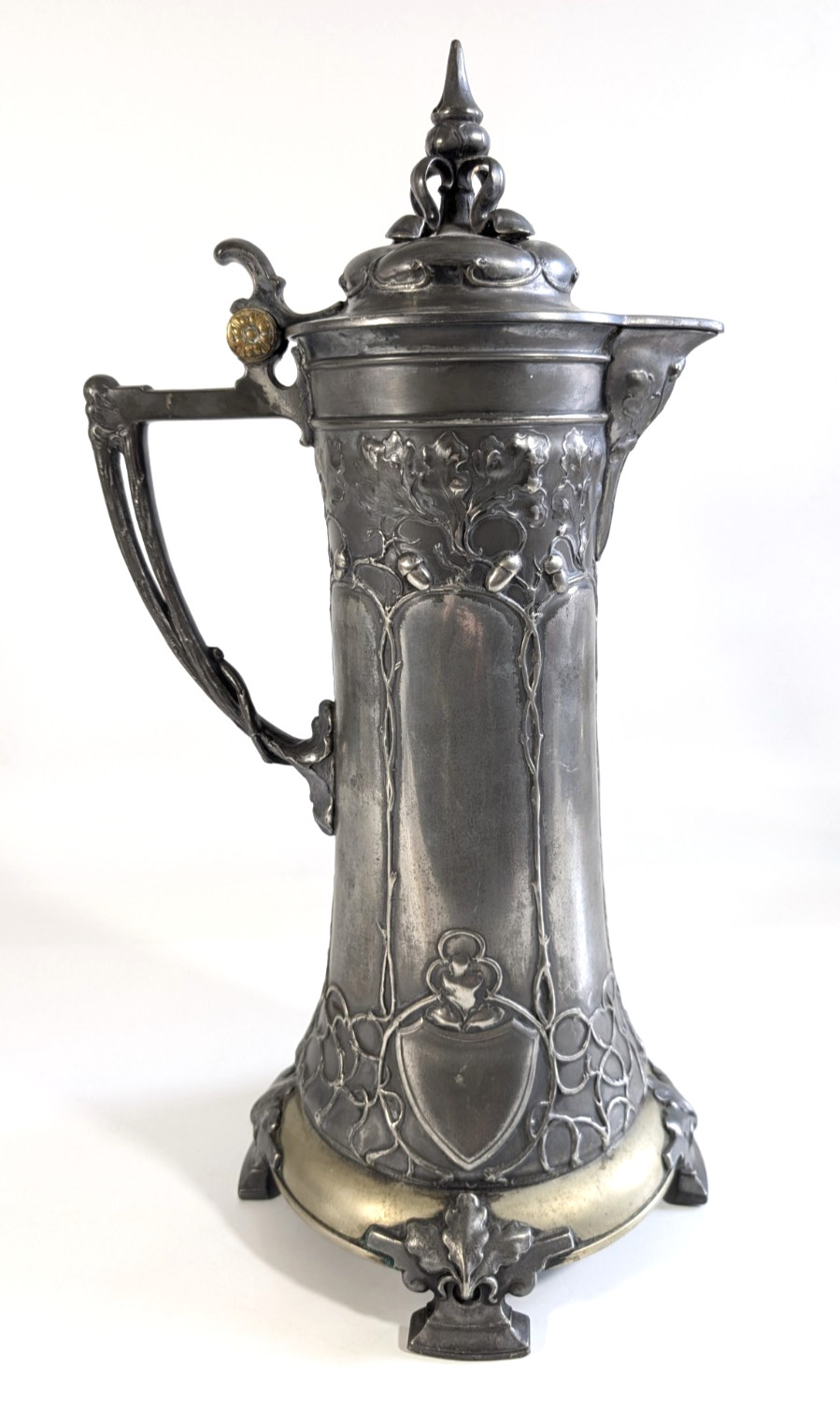 Antique Art Nouveau Pewter Stein Tankard Flagon Pitcher Jugendstil Floral 17