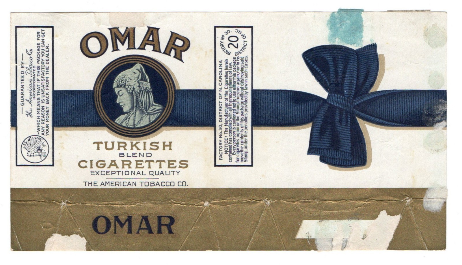 Antique 1920s-30s Omar Turkish Blend Cigarettes American Tobacco Co Paper Label