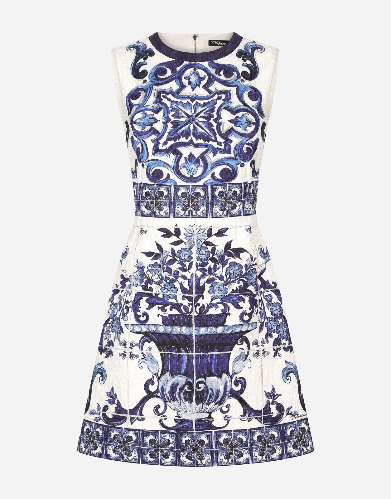 Dolce Gabbana Short Blue Dress Majolica Print Barcode Dress Size Small NEW