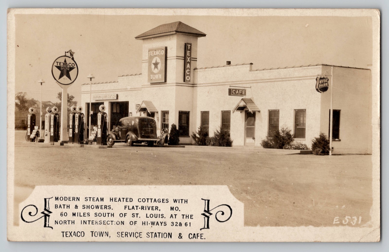 Texaco Town Gas Service Station Cafe Flat River Missouri RPPC Real Photo c1930s
