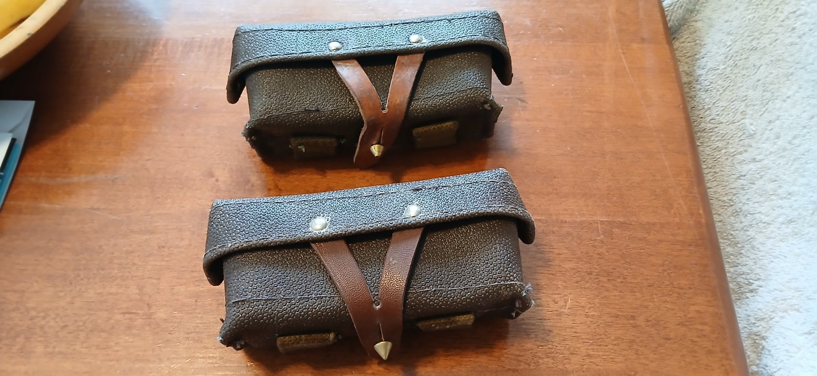 2 Vintage Original USSR Soviet Military SKS Leather Kirza Ammo Pouches Nice Cond