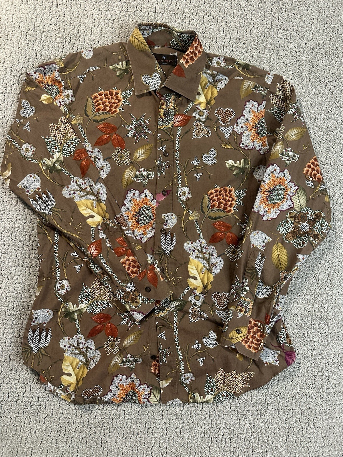 Etro brown multicolored floral and botanical print long-sleeve button-down shirt