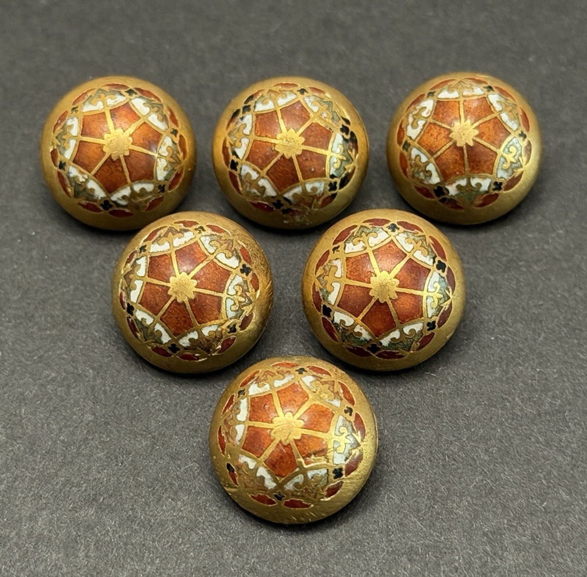 Vintage Set of 6 CONICAL HEXAGRAM Design Enamel Buttons - 9/16\