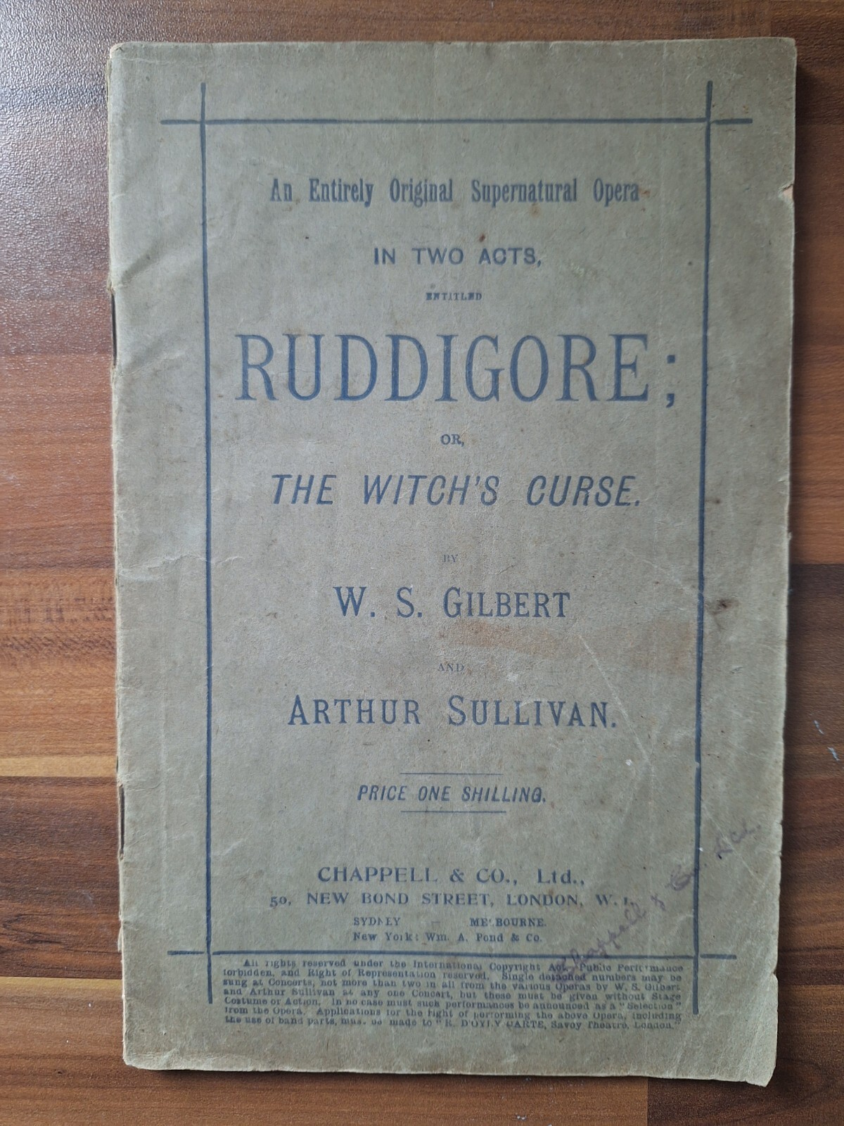 Original Antique Play Theatre Booklet. Gilbert & Sullivan . Ruddigore 1890s