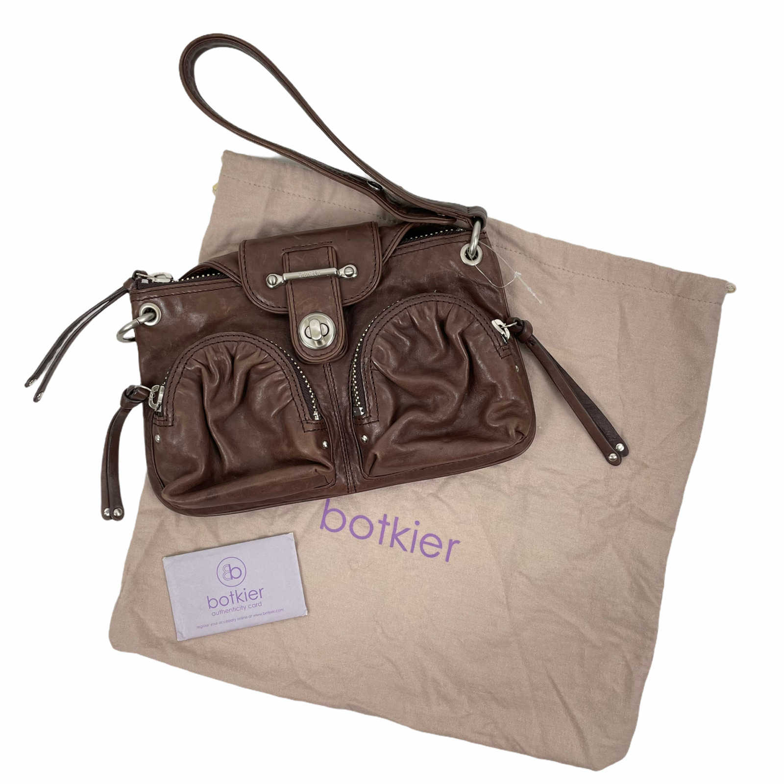 Botkier Leather Turnlock Flap Clutch Wristlet Shoulder Bag Convertible Women 