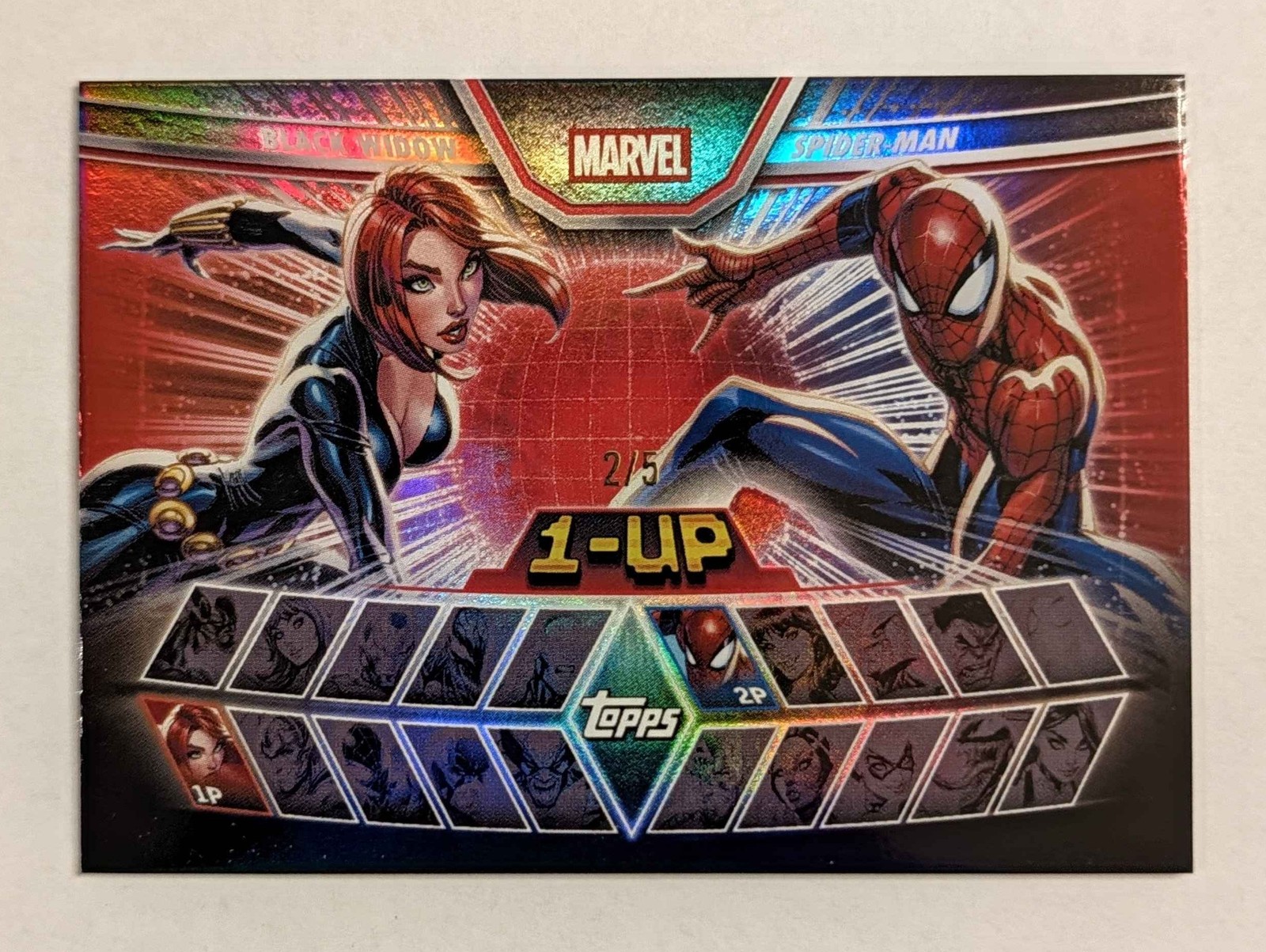2026 Topps Neon Marvel 1-Up Black Widow vs Spider-Man Red Foil 2/5 1UP-10 SSP