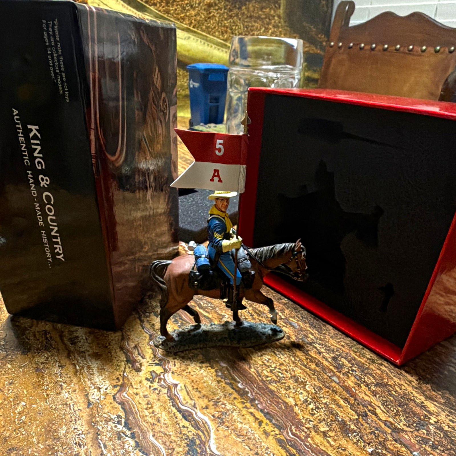 King & Country The Real West Mounted Cavalry on Horse w/ Flag, Metal