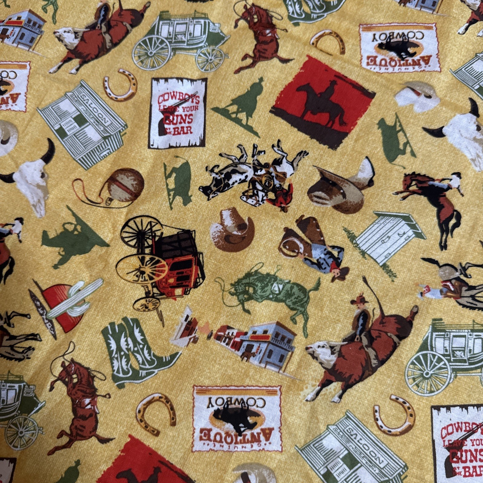 Rare 2009 Western Cowboy Rodeo Cattle Rancher Fabric Panel 43\