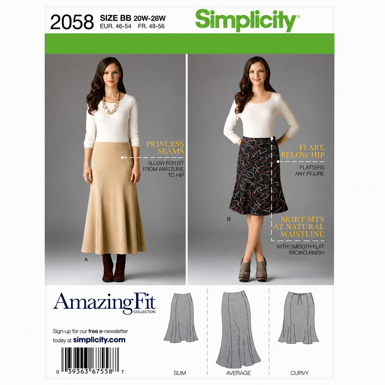 Simplicity 2058 Womens Skirts Sewing Pattern Sizes 20W, 22W, 24W, 28W Uncut