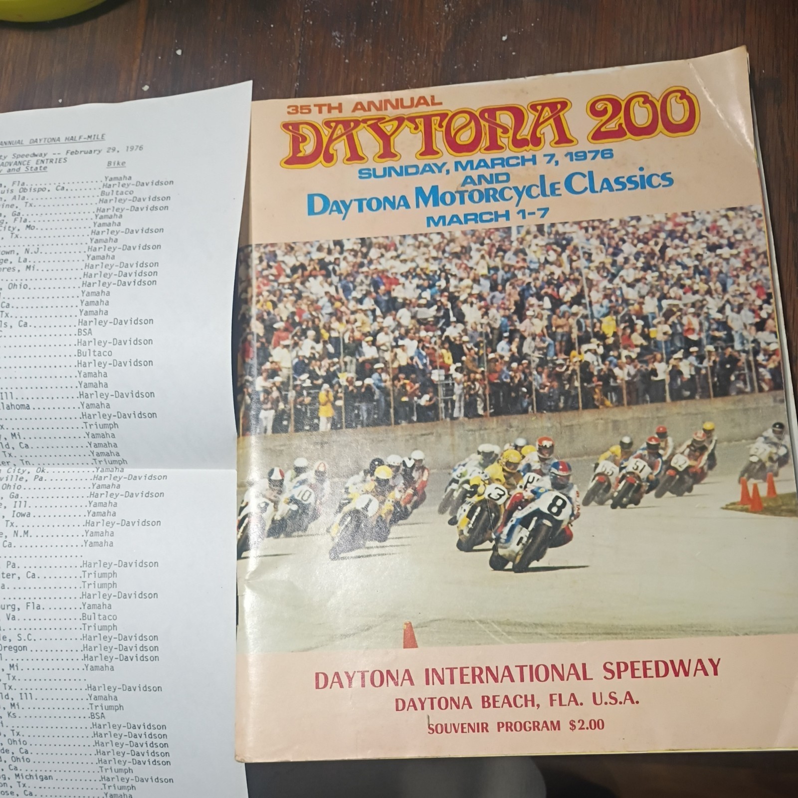 Vintage 1976 Daytona 200 Motorcycle  Race Program