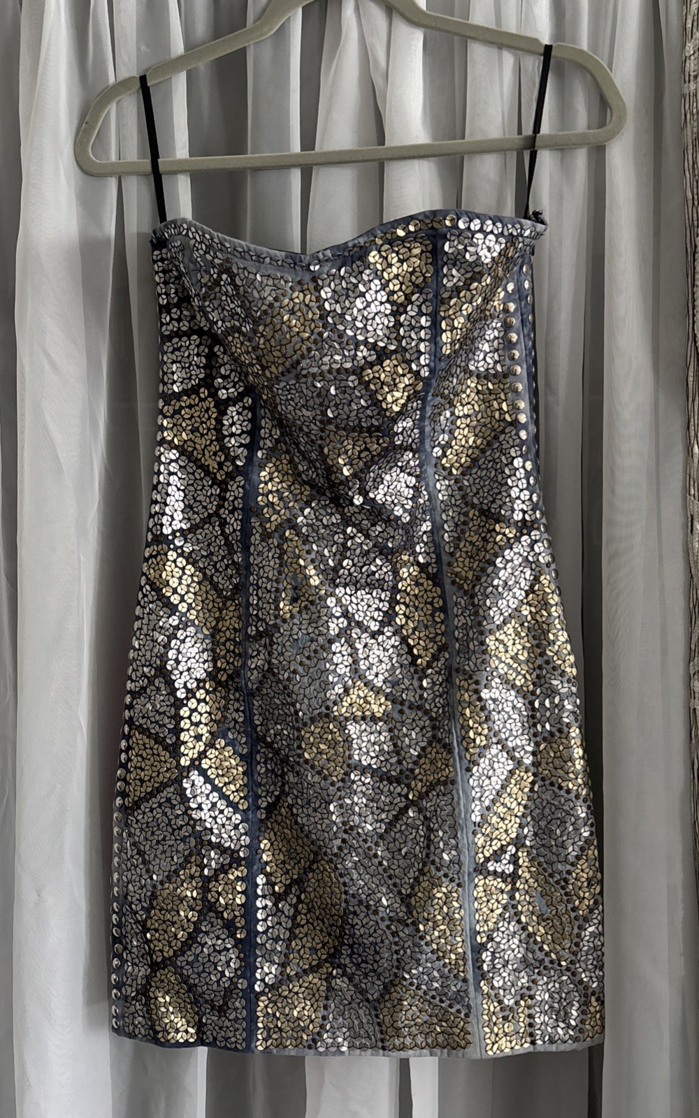 Vtg Y2K  Cecilia DeBucourt Jean Sequined Side Studded Mini Sleeveless Dress M