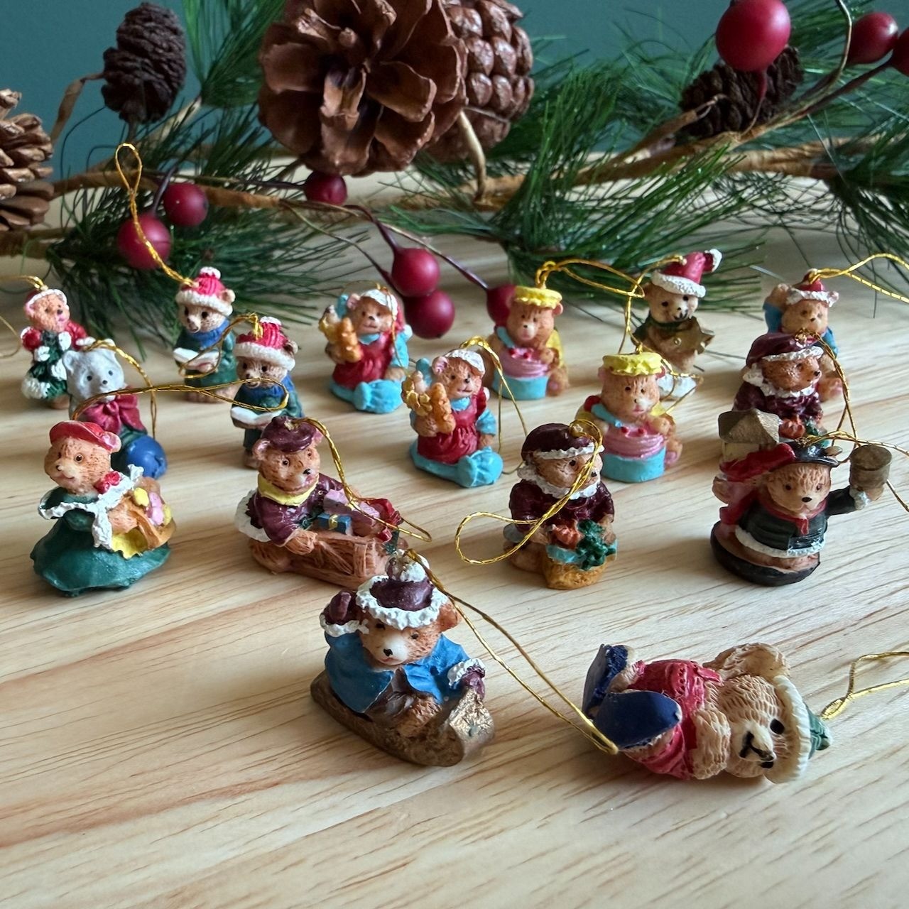 17 Vtg Cherished Teddies By Enesco Miniature Ornaments Christmas 1990\'s Bundle