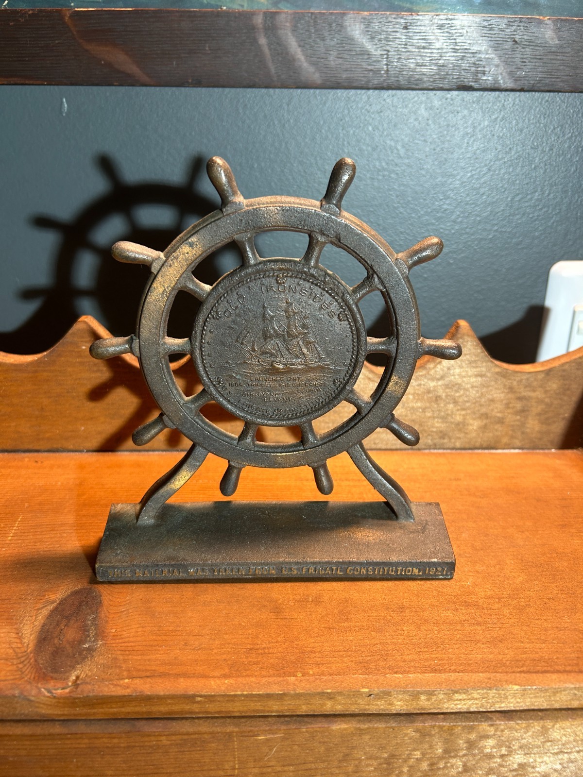 Vintage 1927 USS Constitution Old Ironsides Ship Wheel Bookends Matched Pair