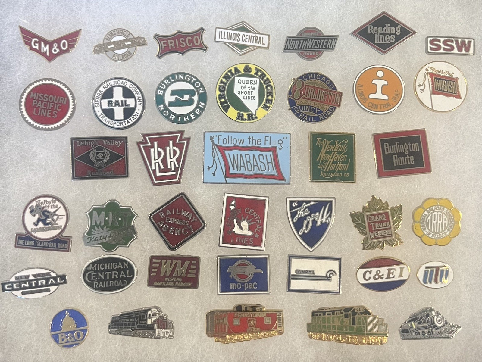 Vintage Railroad Lapel Pins Lot of 38 Train Memorabilia NOS