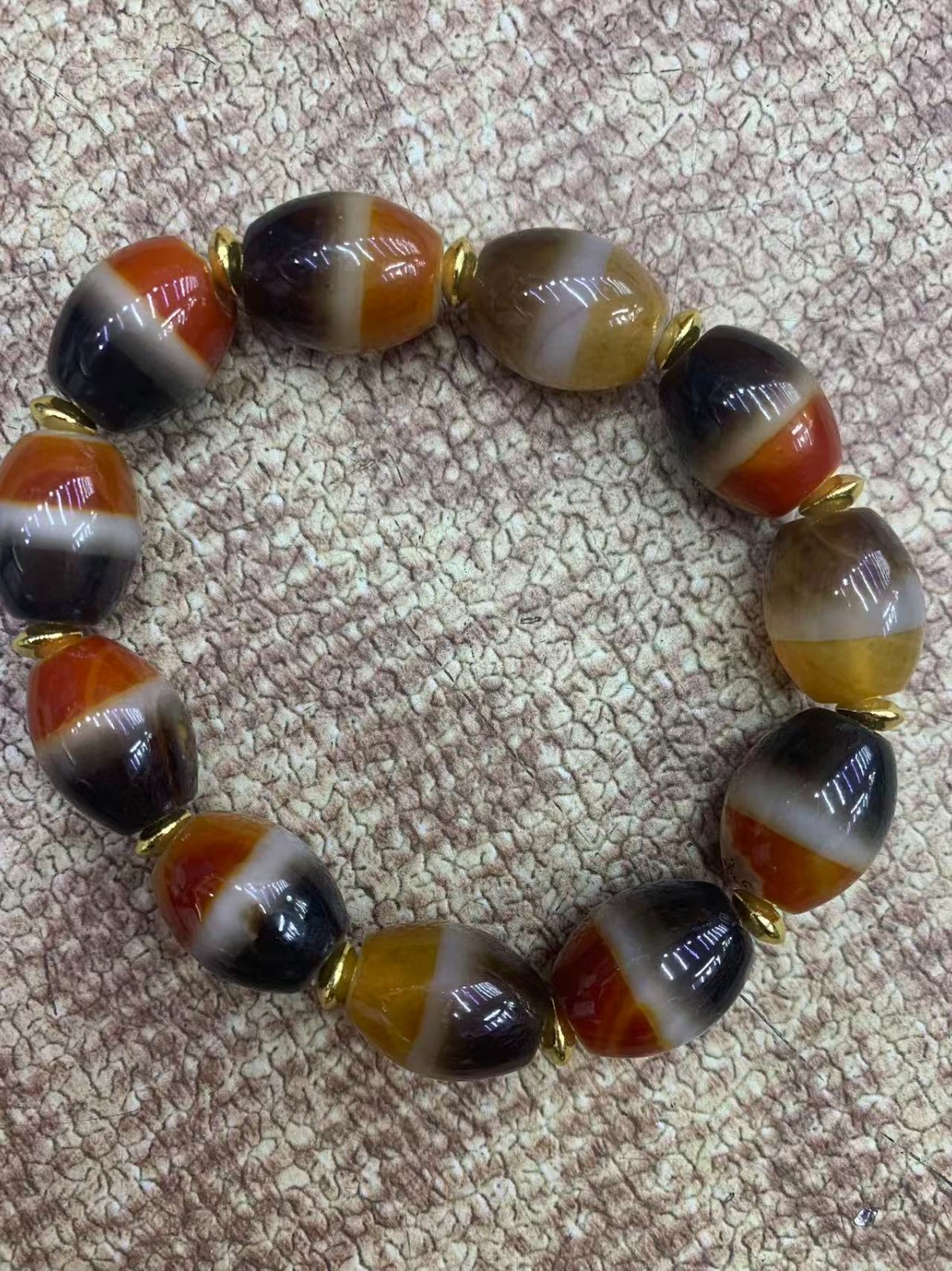 Rare Tibetan Colorful Agate Dzi *1Line* Beads Bracelet 