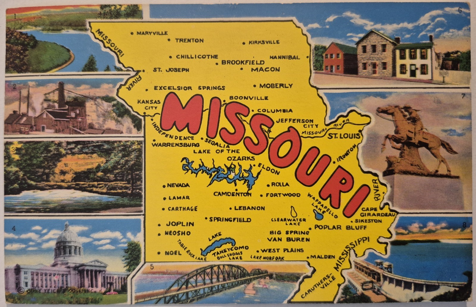 Vintage Postcard Visit Missouri Cities Map  AA130