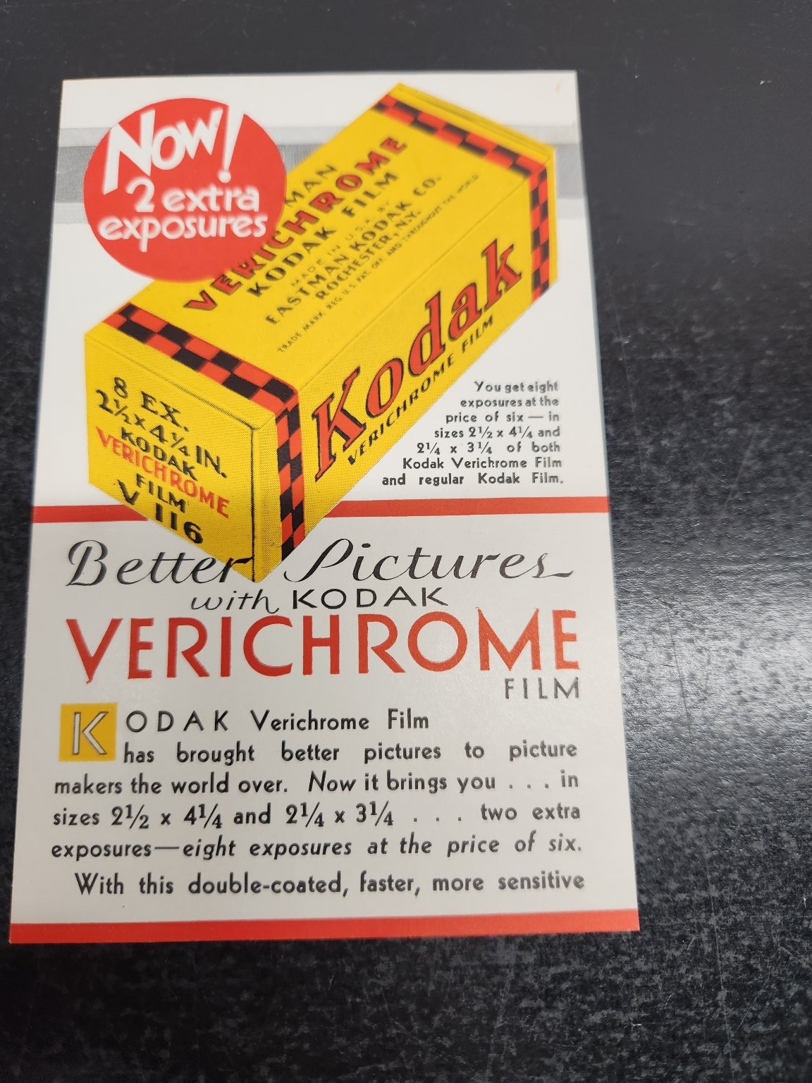 Vintage Kodak Verichrome Film Advertisement Card Rochester NY Photography