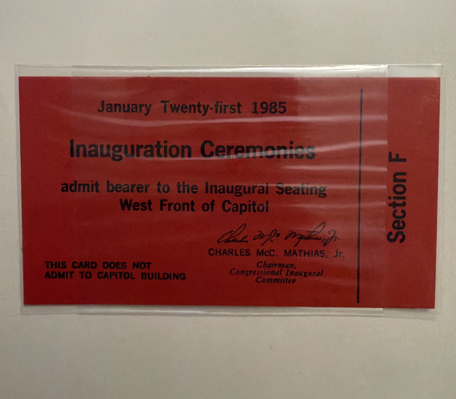Ronald Reagan 1985 Inaugural Ticket EXCELLENT Condition Sealed