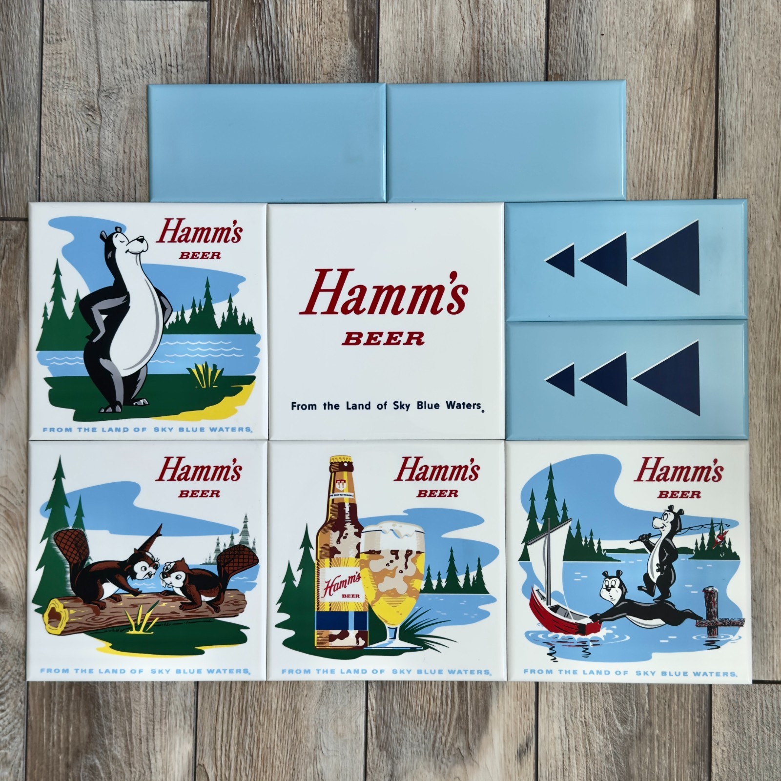 Vintage 1960's Hamm's Beer Lakeside Plastics Tiles Complete Full Set 9 PC w/Box