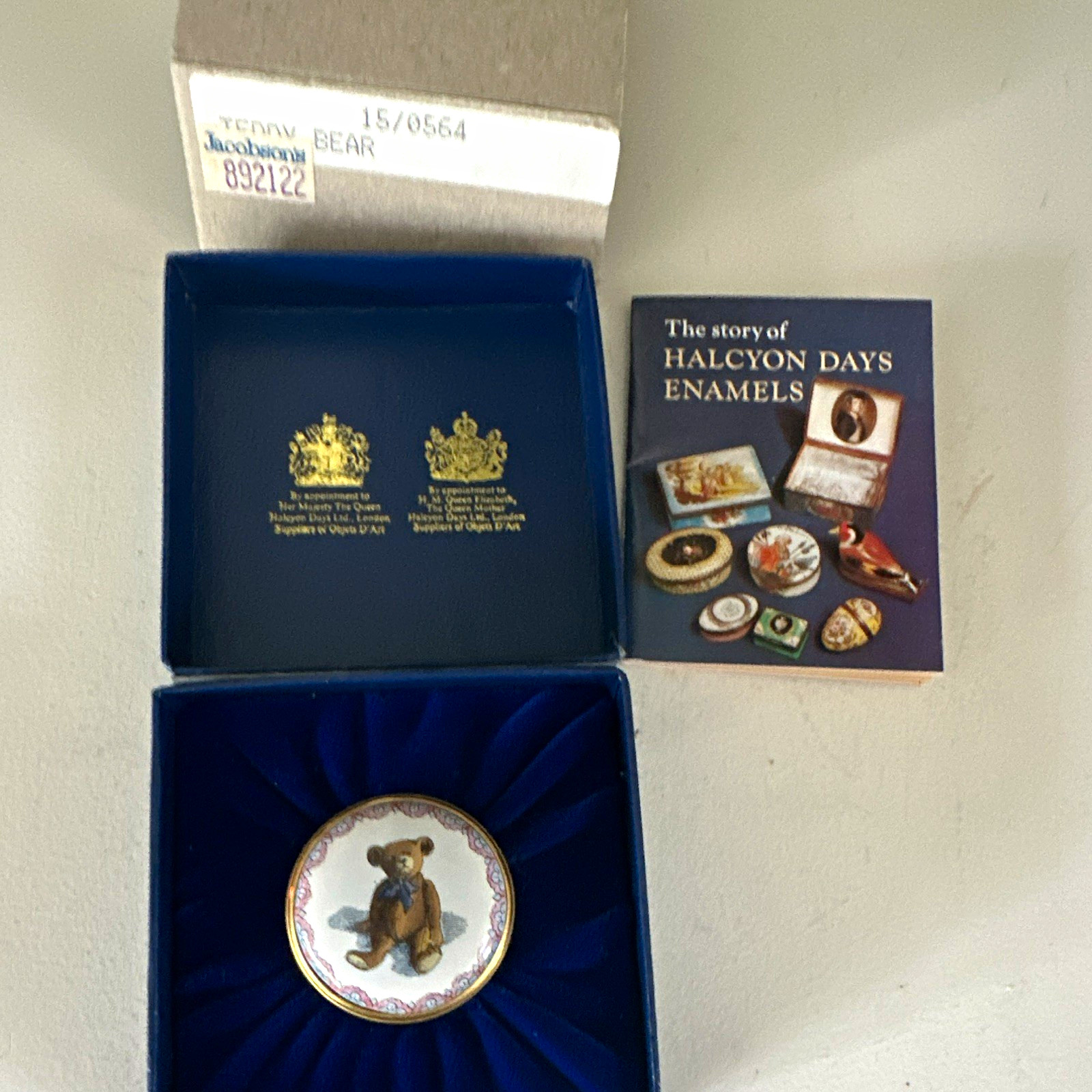 Halcyon Days Enamels Teddy Bear Trinket Box w/ Blue Presentation Box Booklet
