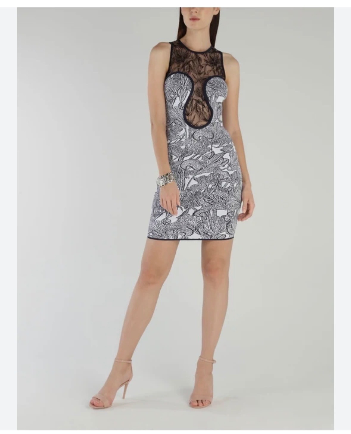 Roberto Cavalli Lace Jacquard Mini Dress Lace Knit 42/US 6 Navy Blue White