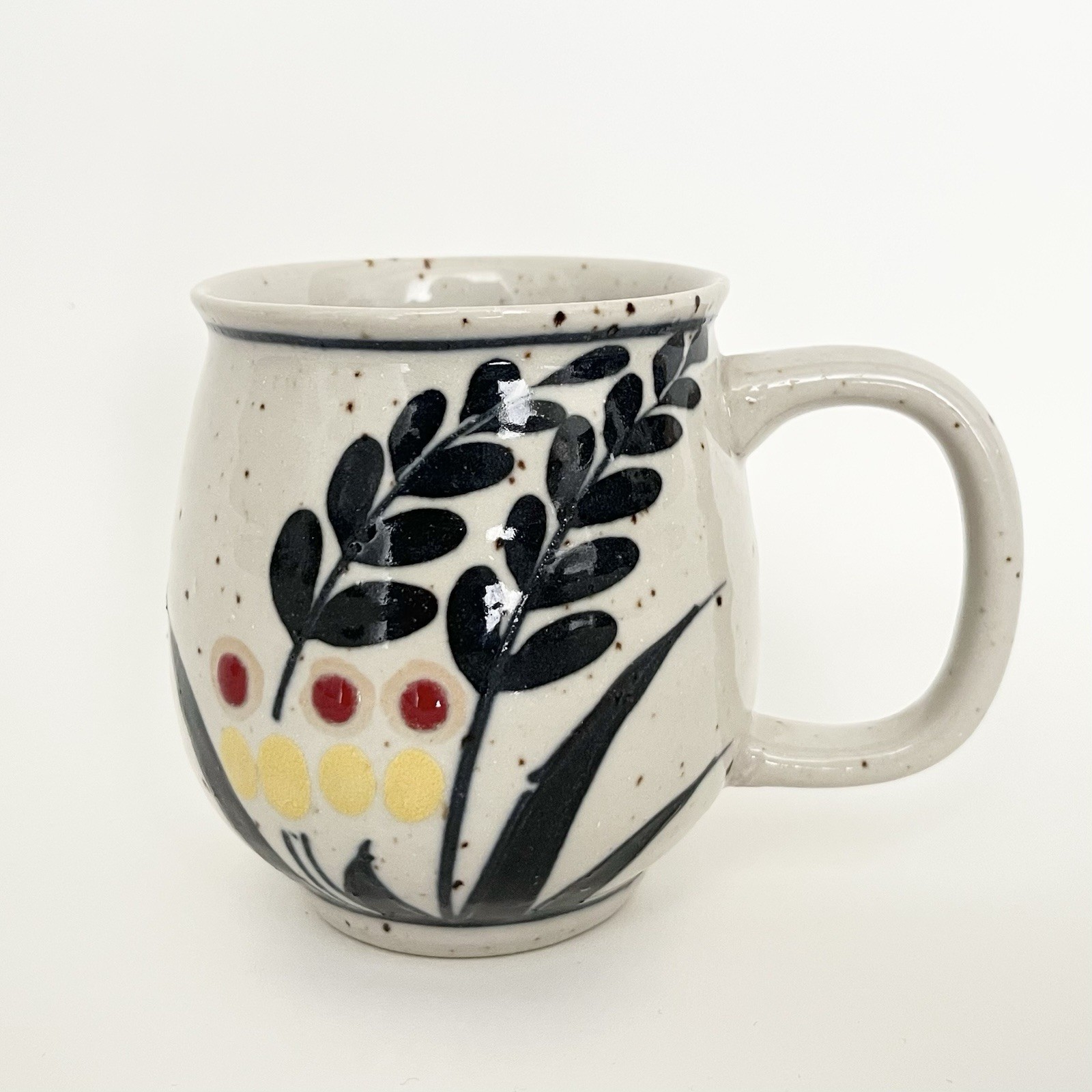 Vintage Handcrafted Ceramic Mug from Otagiri Japan Black Beige Flowers Artsy