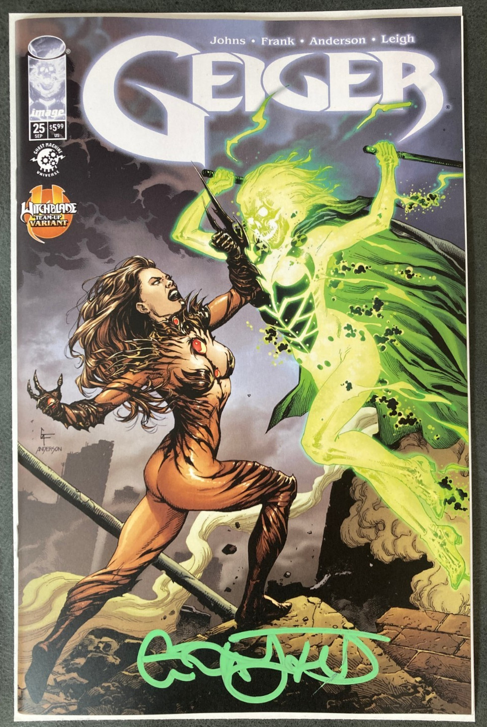 🔥 Geiger #25 CVR F Gary Frank Witchblade Team Up SIGNED GEOFF JOHNS 🔥