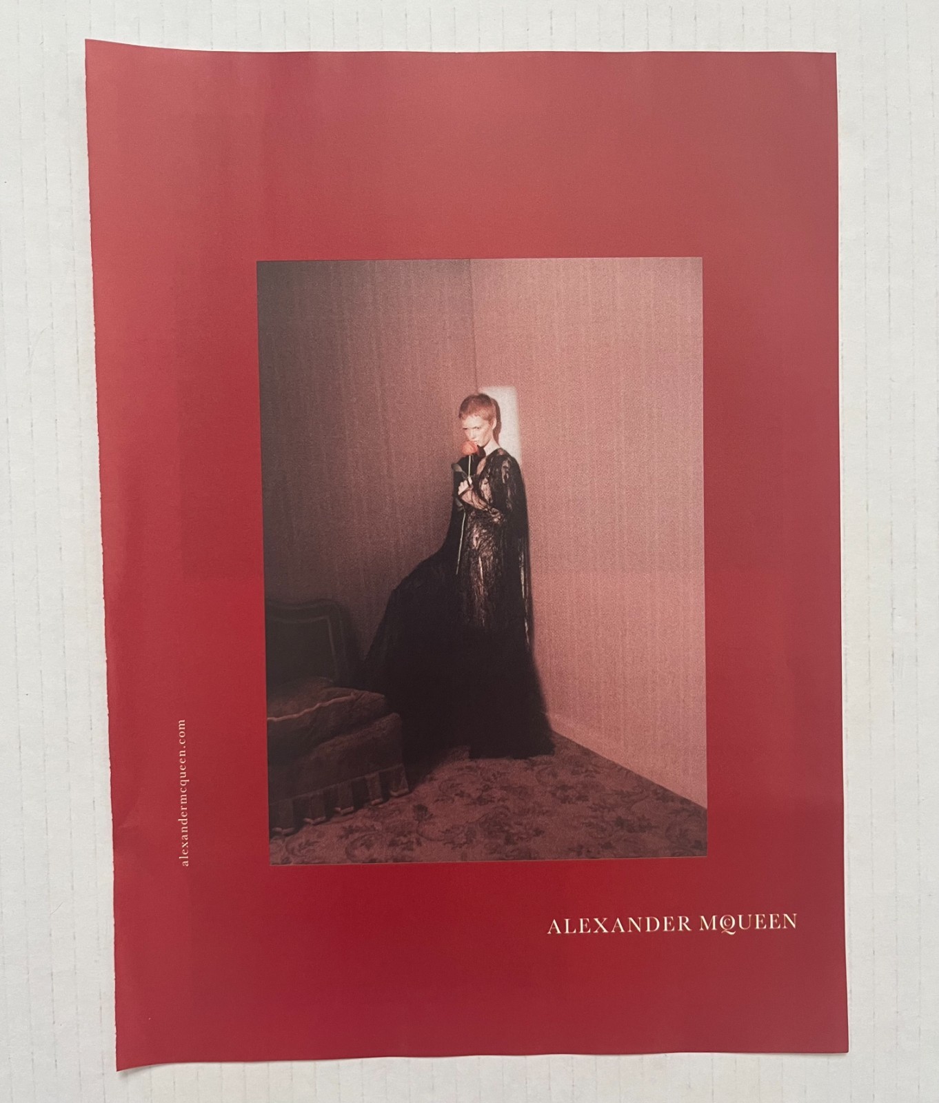 2015 VTG Alexander McQueen Red Fashion Magazine Ad Art - 