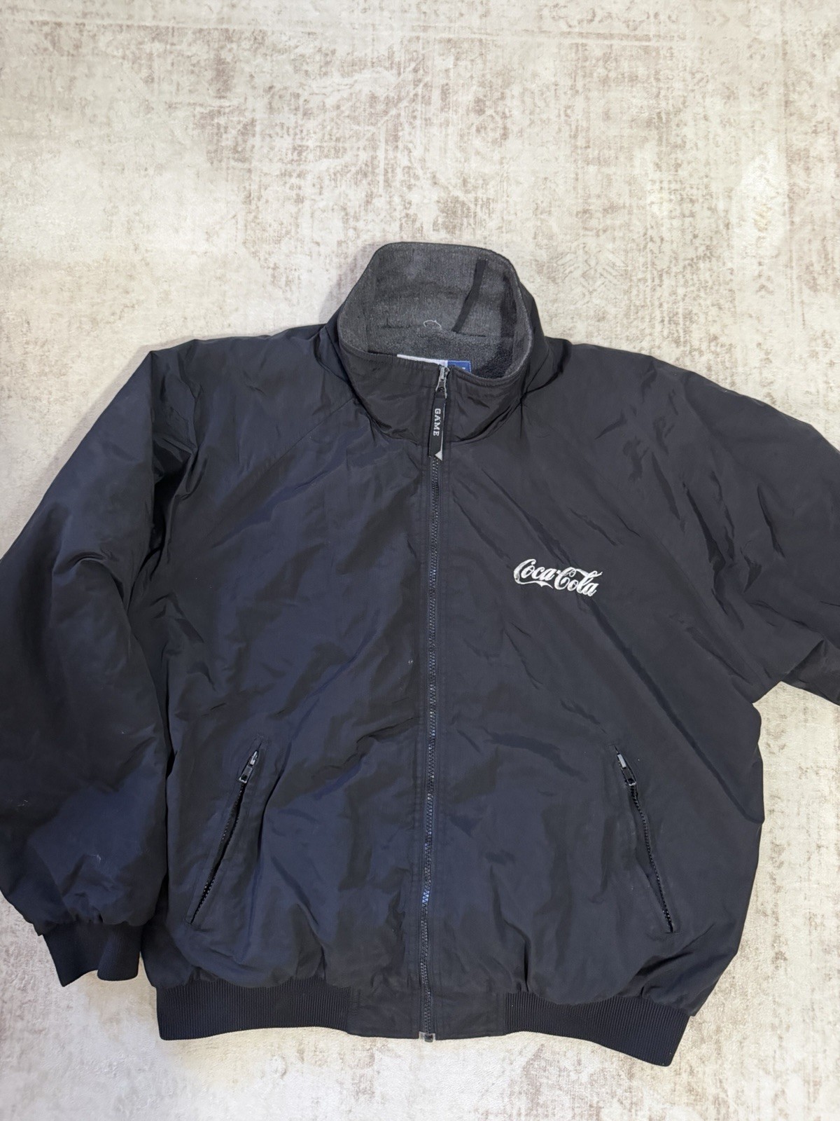 Coca-Cola Black Full Zip Fleece Lined Jacket, Size XL Soda Theme Coca-Cola Black Full Zip Fleece Lined Jacket, Size XL Soda Theme