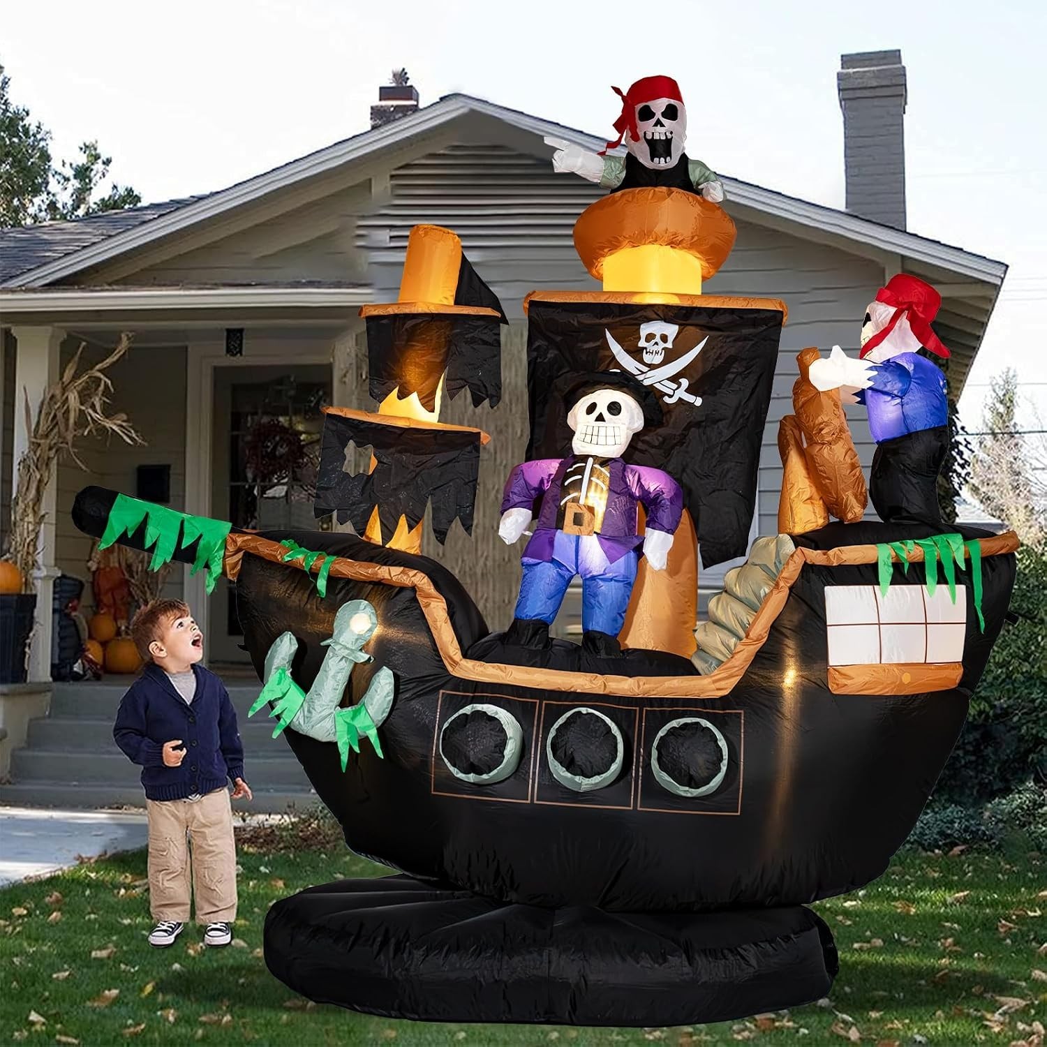 Bdor 7FT Halloween Inflatables Skeletons Ghosts Pirate Ship Outdoor Decor