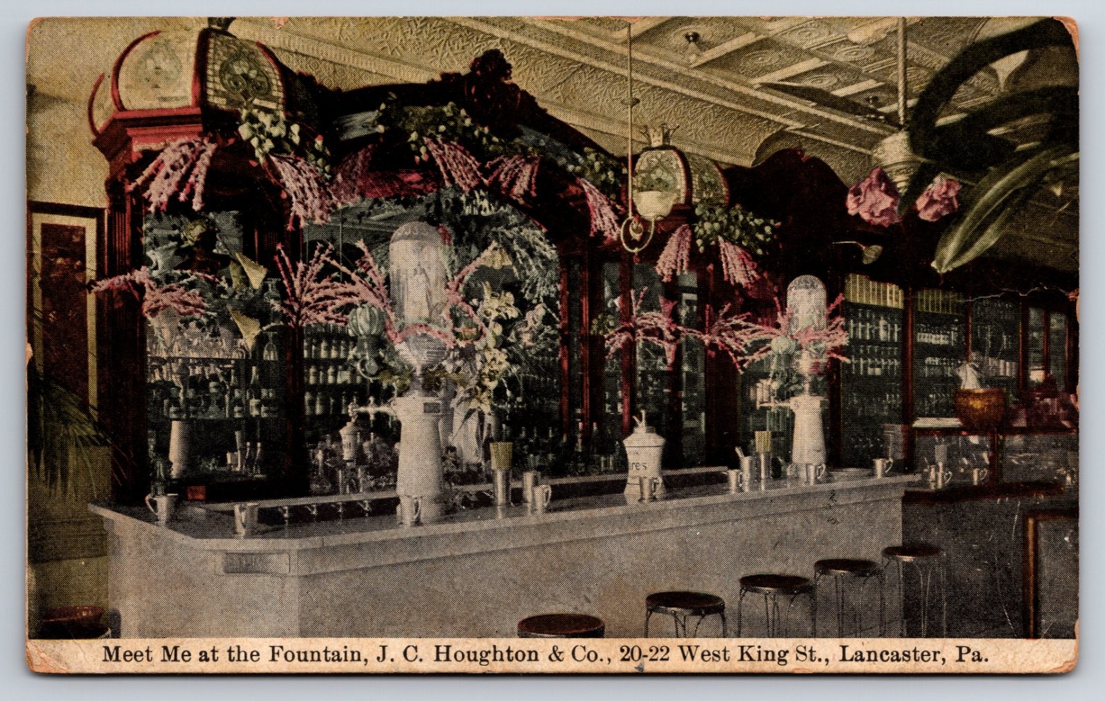 Lancaster Pennsylvania J C Houghton Co Store Interior Soda Fountain Postcard