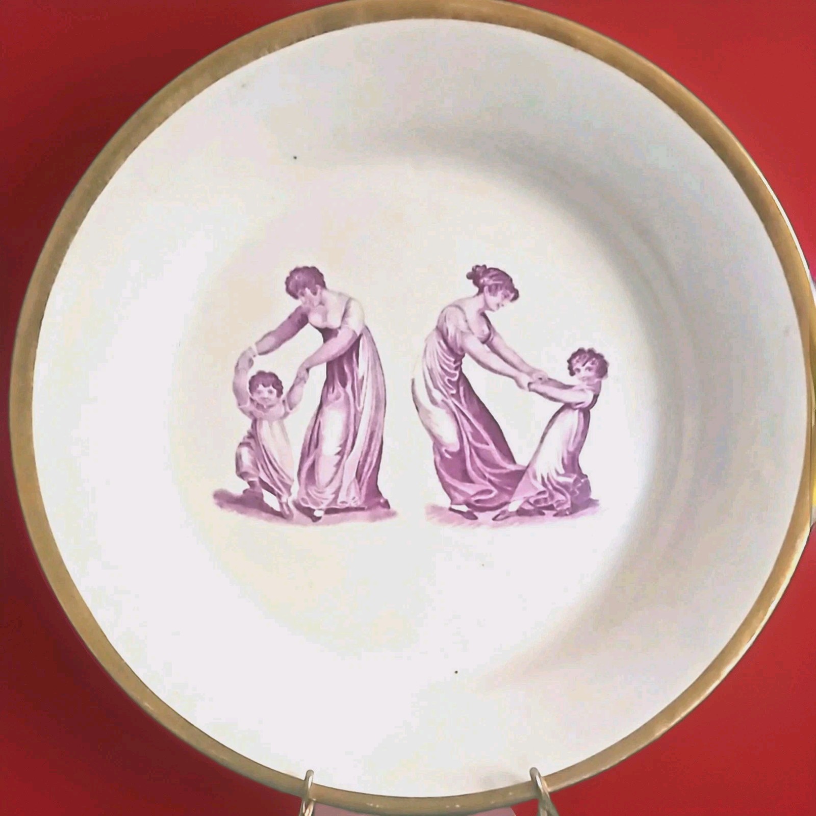 Antique 19th c. English Regency Porcelain Plate /Dish Adam Buck Puce Purple 1810
