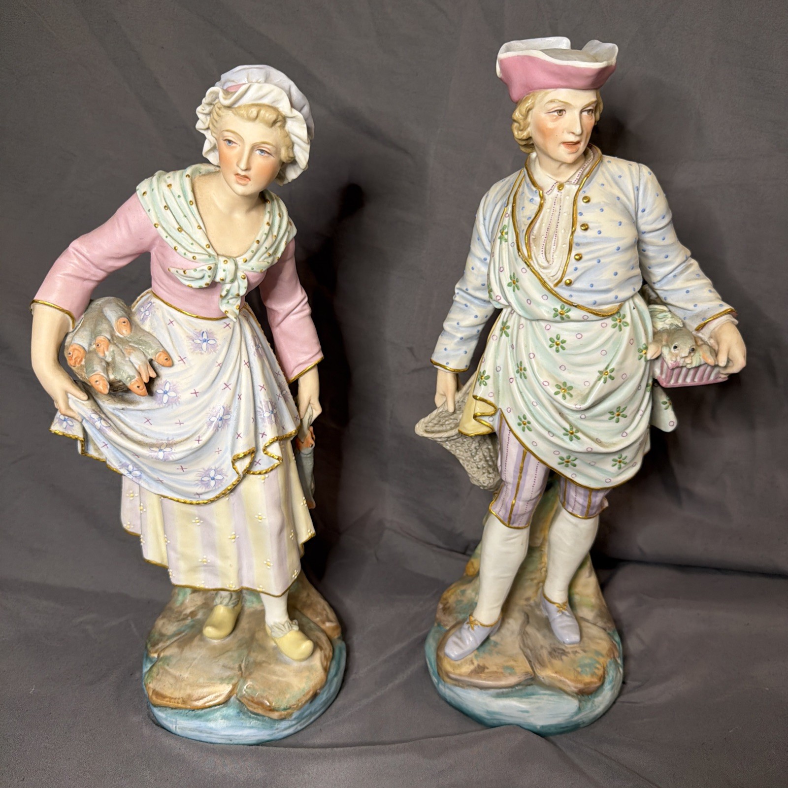 Antique Vion & Baury French Bisque Porcelain Figurines Pair 15\