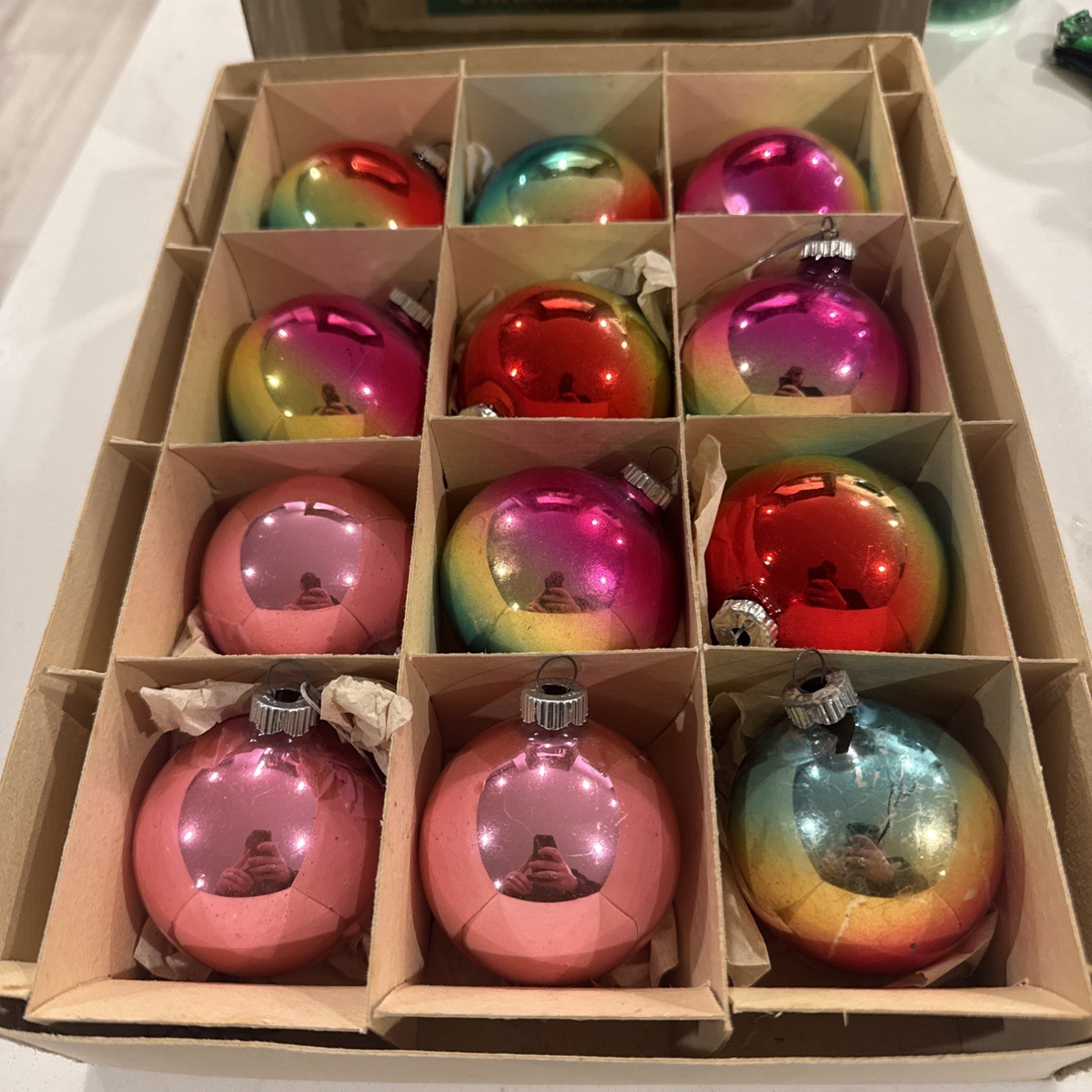 Vintage Shiny Brite Christmas Ornaments Lot,box