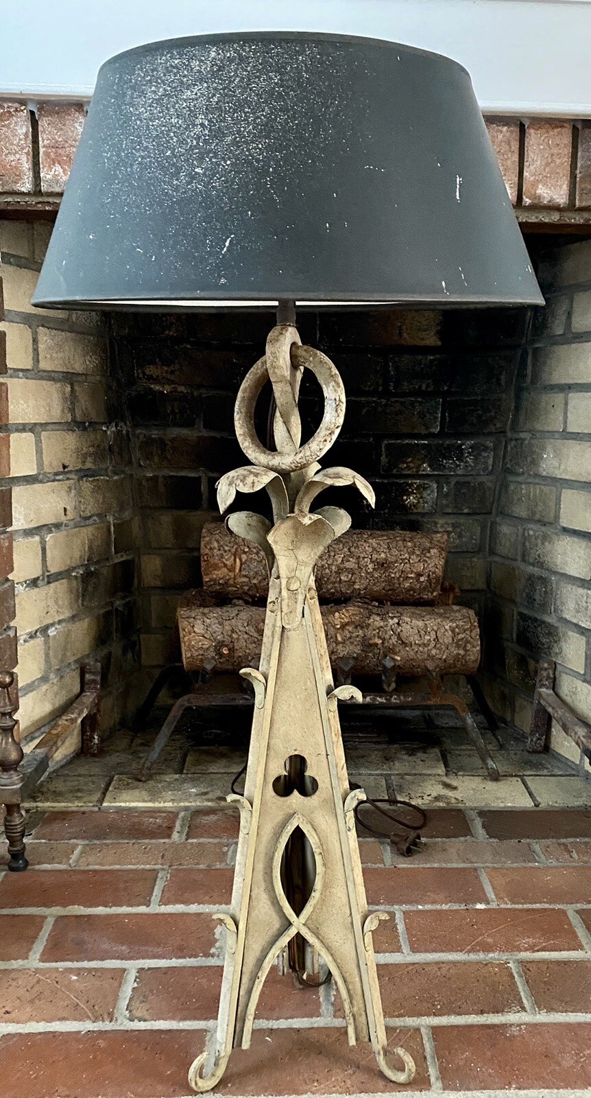 Antique Arts & Crafts Gothic Wrought Iron Lamp Lantern 34.5