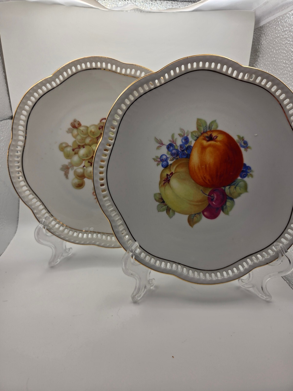Vintage Schumann Bavaria Germany Reticulated Open Lace Fruit Plates - Set of 2