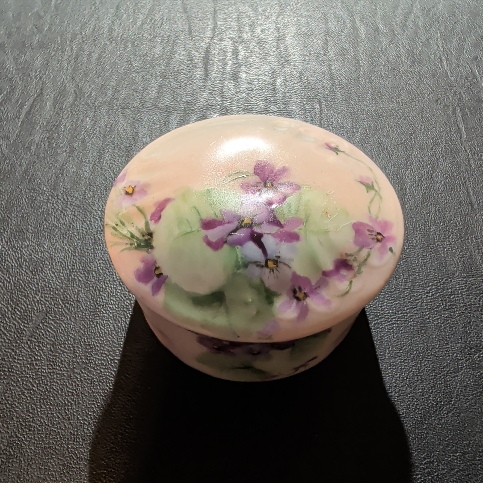 Vintage Bavaria Porcelain Trinket Box Hand Painted Purple Violets C 1890s