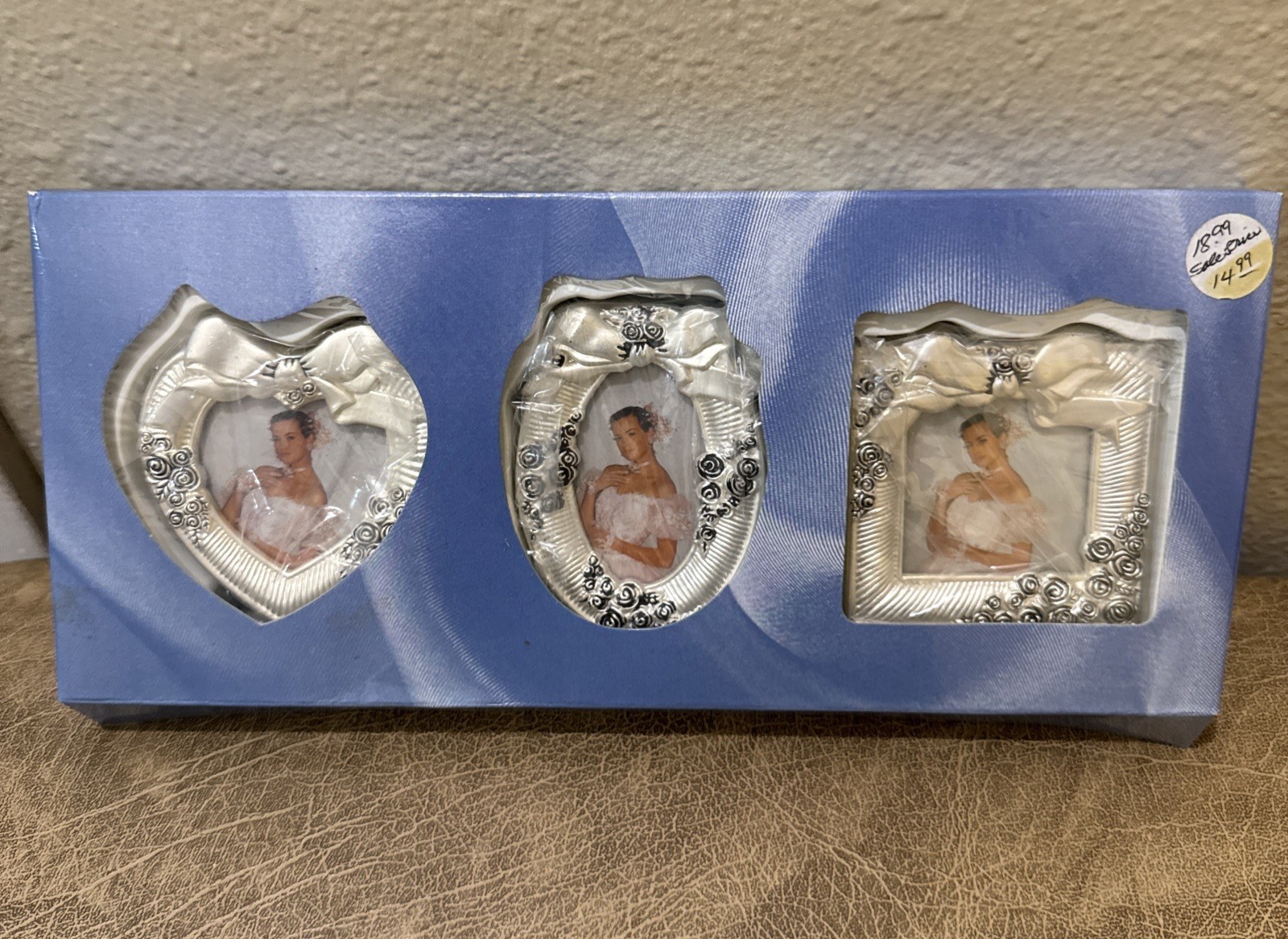 Trio Of Vintage Silver Plated Small Frames Coquette Bows Wedding Love