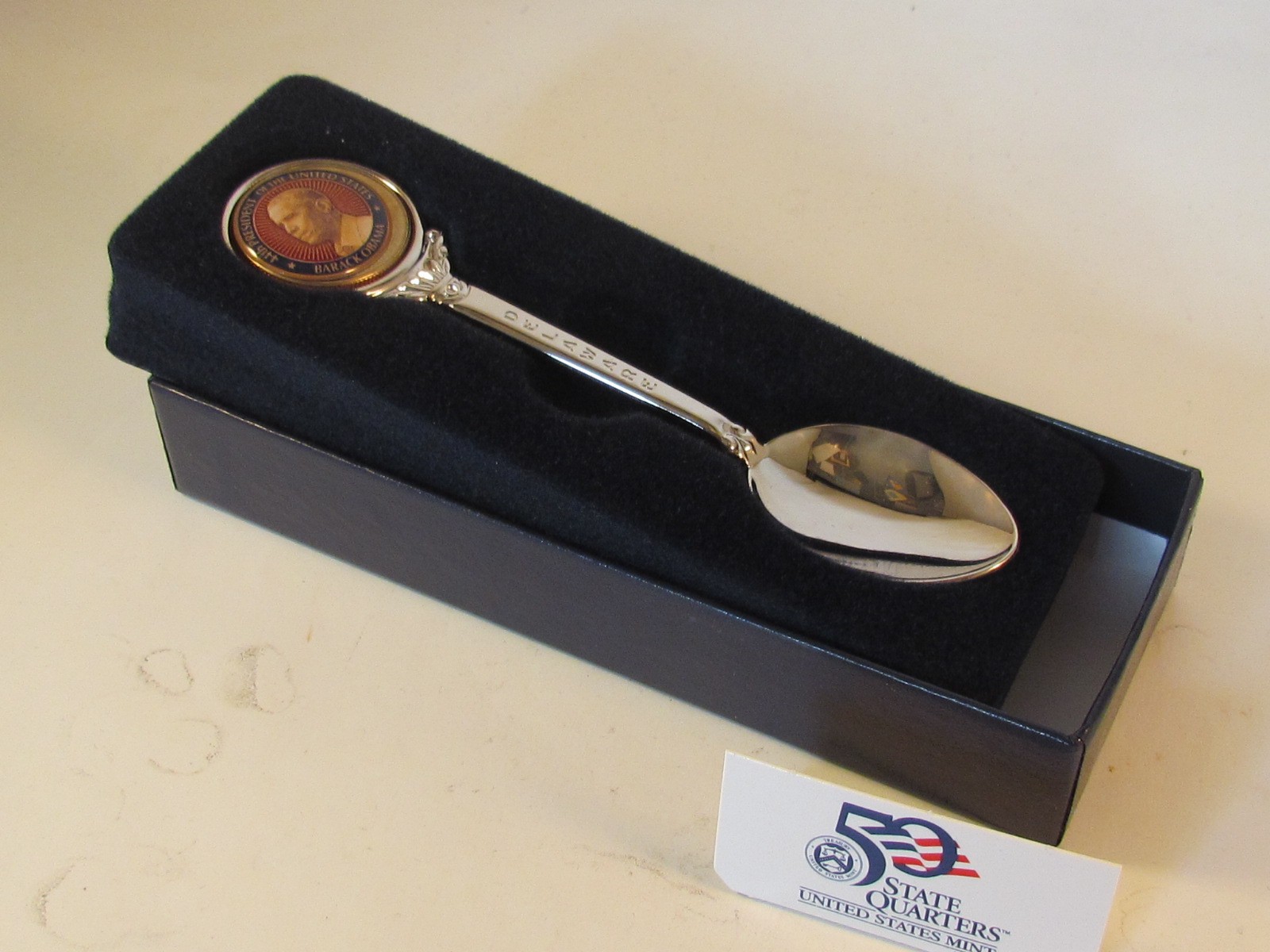 44th PRESIDENT OBAMA Logo On a 50 State Quarter Spoon Pennsylvania on Stem